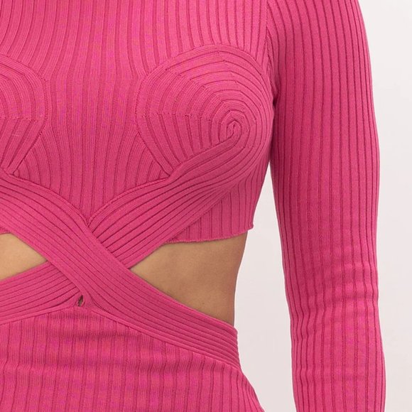 Fuchsia Sweater Knit Cutout Midi Dress - Picture 4 of 4